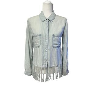 Rails Light Blue Wash Small Fringed Long-Sleeve Button-Down Soft Lyocell Shirt